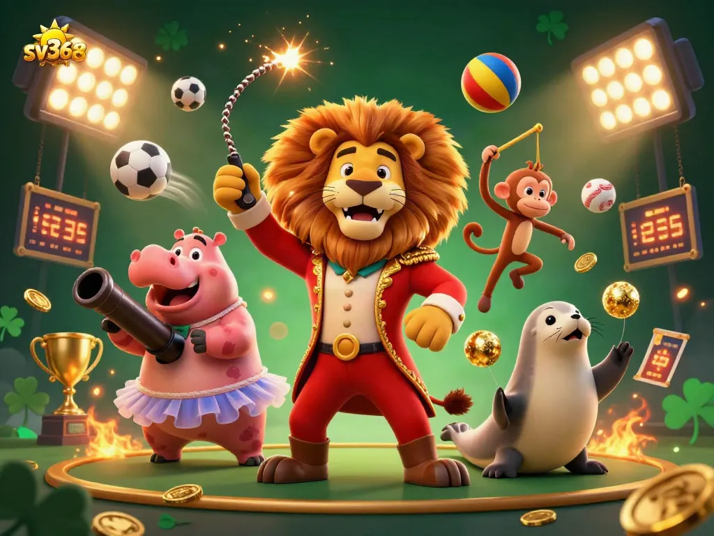 Experience dynamic betting action with sv368 featuring a lively 3D circus scene and colorful gaming elements.