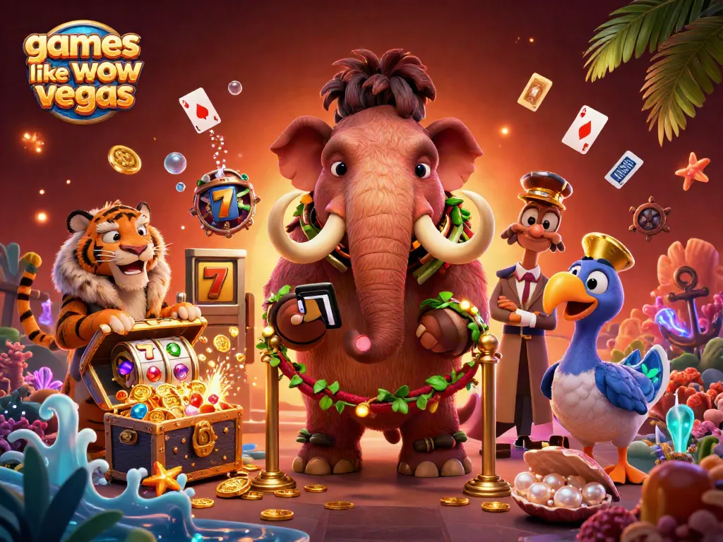 Engage with games like wow vegas through vibrant casino visuals filled with gold coins and rich elements.
