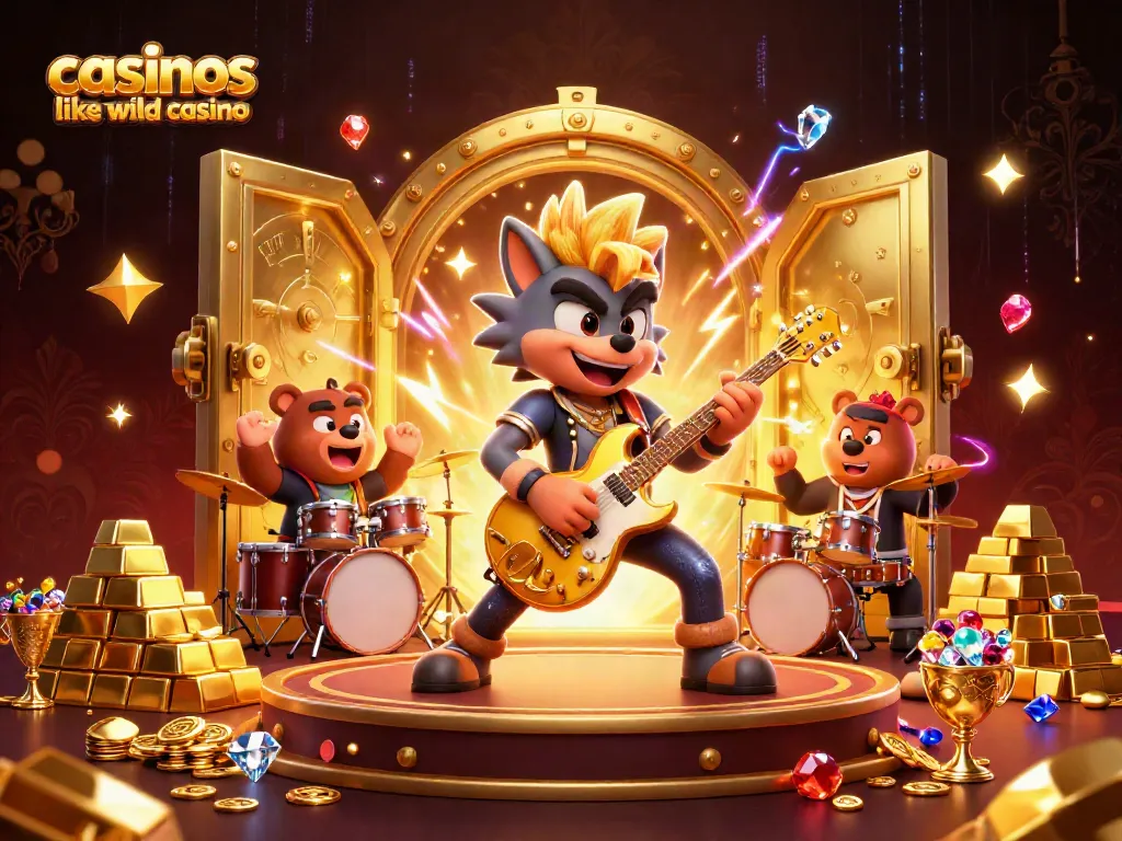 Win big with top casinos like Wild Casino featuring a rock star wolf and thrilling game elements.