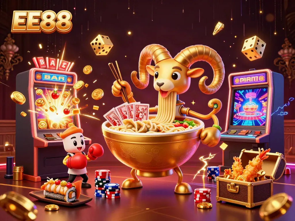 Play and win big with EE88's vibrant 3D cartoon casino scene featuring thrilling games.