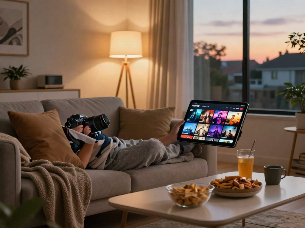 Enjoying cocoflix streaming movies in a cozy living room.