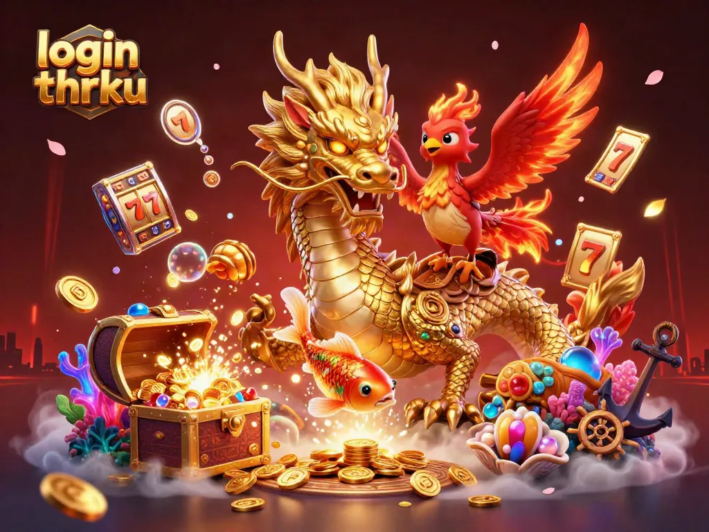 Play and win on login thrku with vibrant slots and dazzling wins in a mystical casino scene