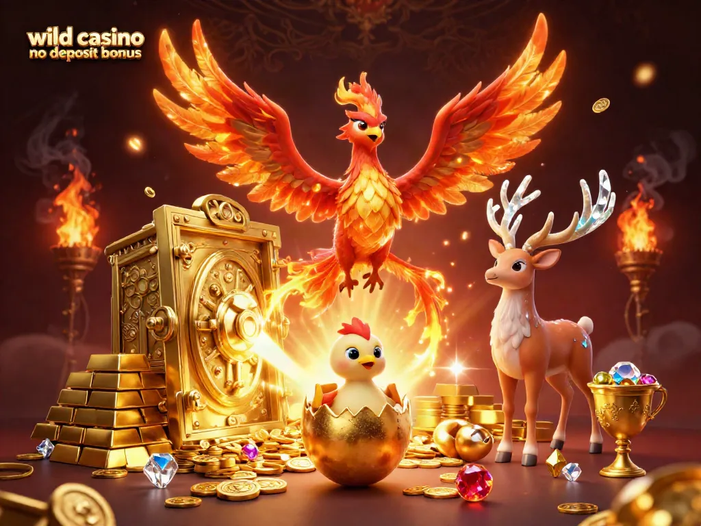 Experience the thrill of wild casino no deposit bonus with vibrant phoenix and treasure visuals.