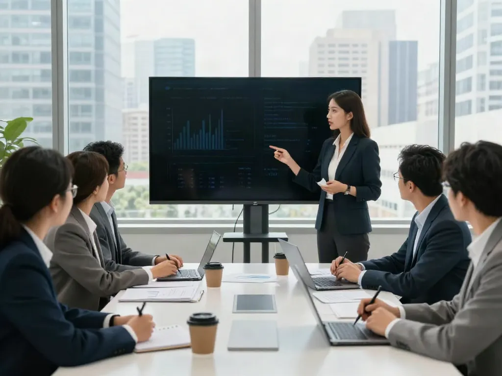 banorte empresas team collaborating in a modern office meeting