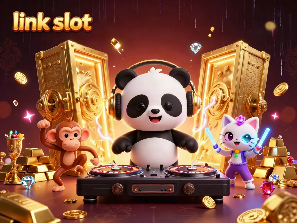 Experience thrilling action with link slot elements in a vibrant and dynamic 3D casino illustration.