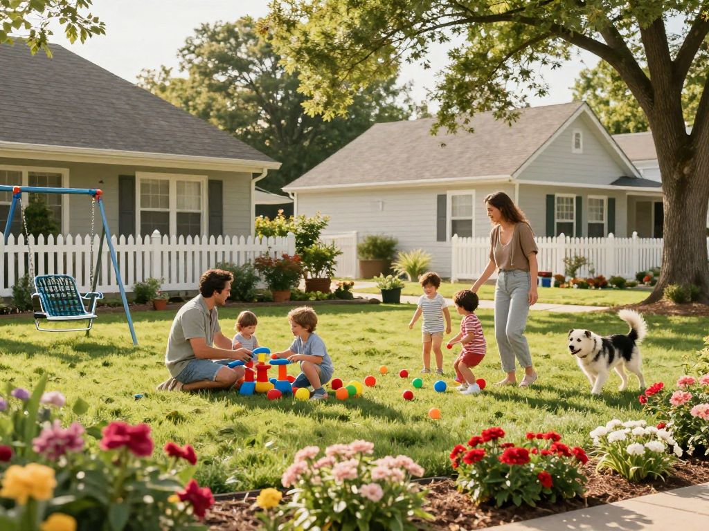 Parents watching children play in a suburban neighborhood, showcasing the best states to raise a family 2026.