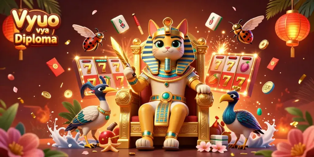 Engage with Vyuo vya Diploma in a vibrant casino scene featuring slot machines and dynamic characters.