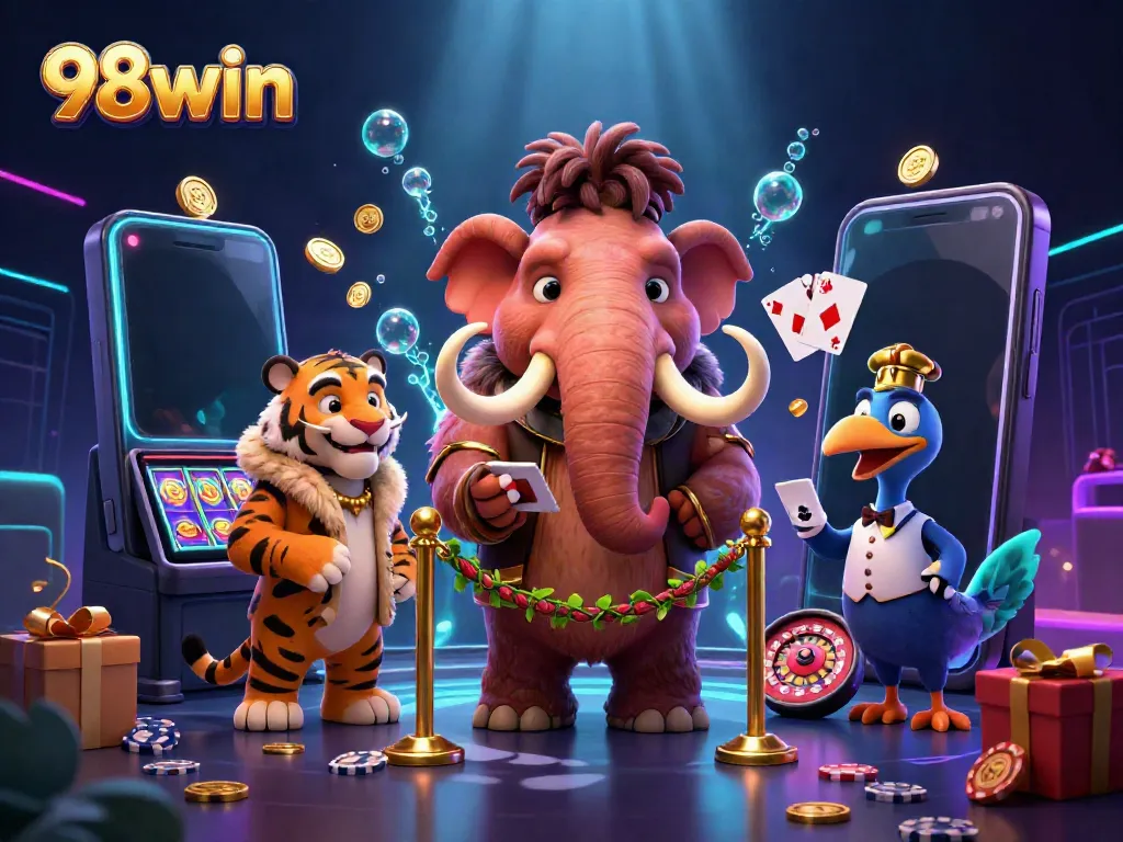Experience excitement at 98win with dynamic games, smiling characters, and thrilling winning moments.