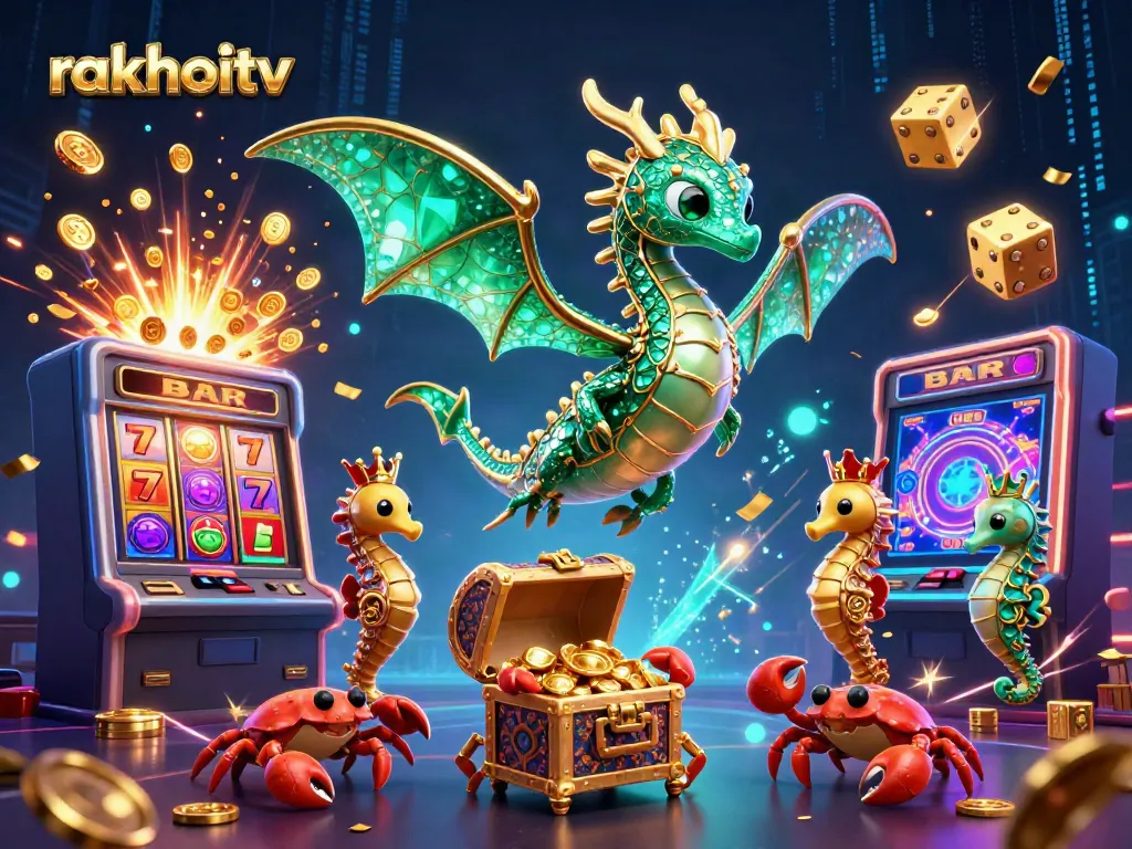 Experience the thrill of rakhoitv with dynamic casino elements and a mythical sea dragon in motion.