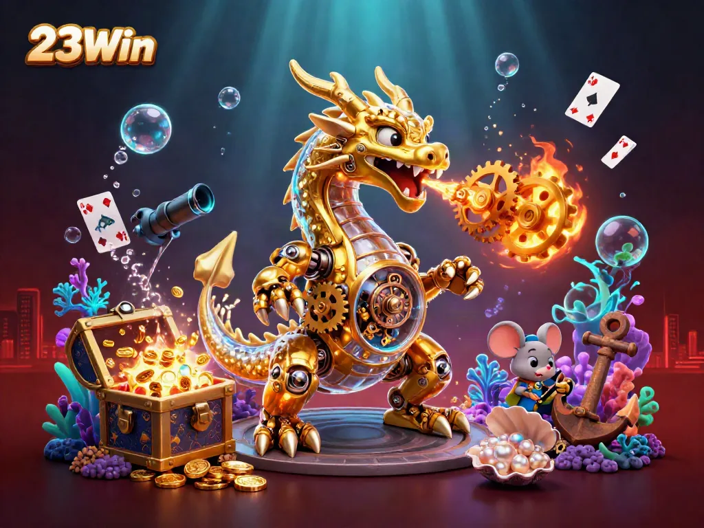 Experience thrilling wins at 23Win with a captivating 3D casino illustration showcasing vibrant gaming elements.