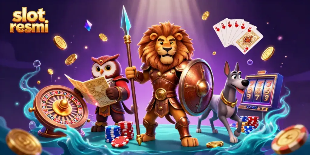 Spin the reels of slot resmi while enjoying an epic 3D illustration of a Spartan lion, owl strategist, and greyhound messenger.