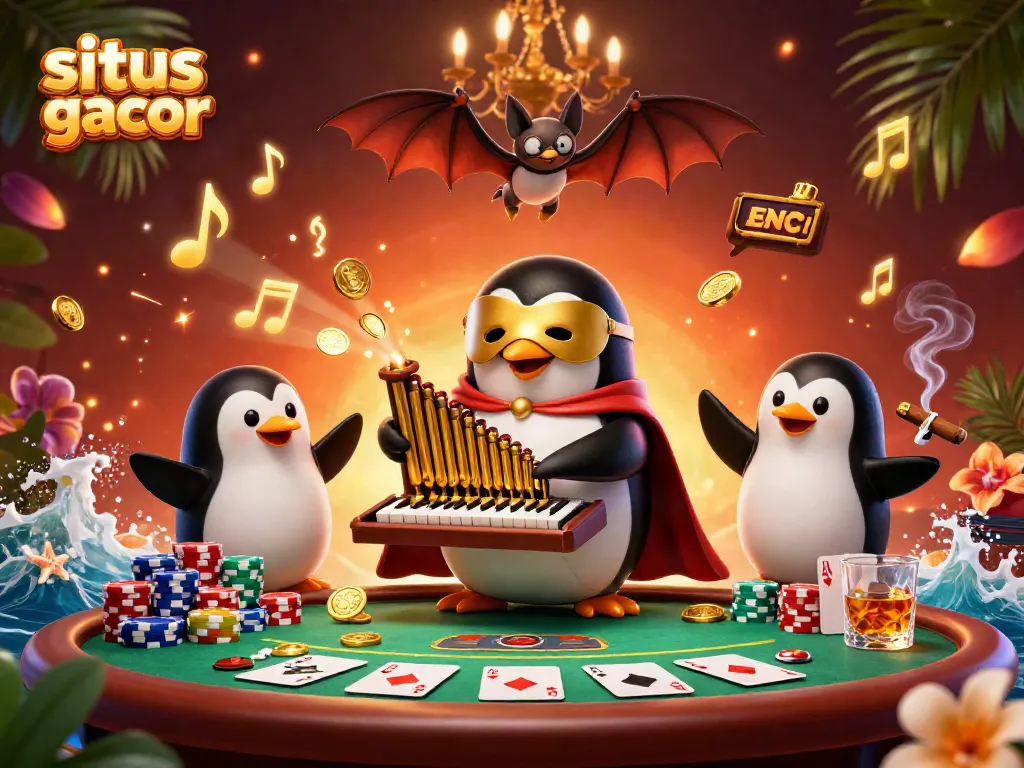 Menangkan jackpot di situs slot gacor dengan ilustrasi kasino penuh warna dan karakter unik.