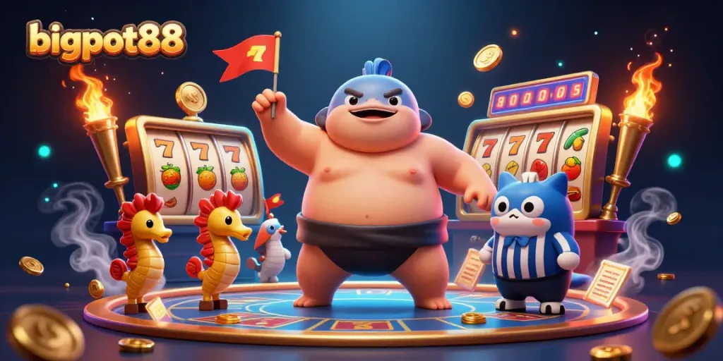 bigpot88 menggambarkan fugu raksasa di dunia olahraga dengan elemen slot yang menyenangkan.