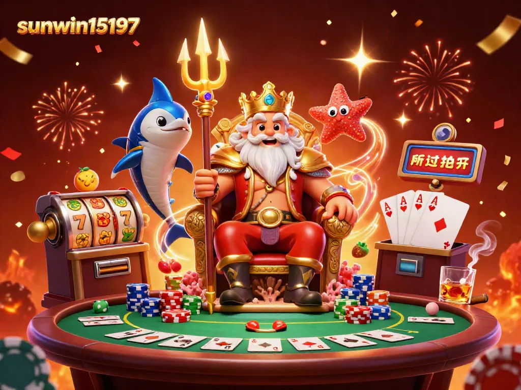 Experience exciting gaming adventures with sunwin15197 in a vibrant casino scene filled with slot machines.
