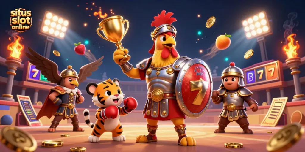 Experience thrilling wins at situs slot online with dynamic slot reels and playful characters in action.