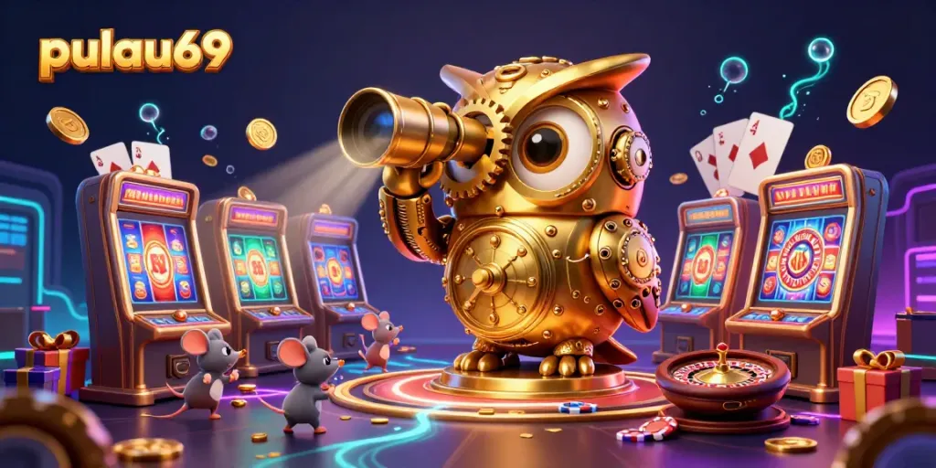 Experience the excitement of pulau69 with vibrant slot games and dynamic casino elements in a captivating scene.